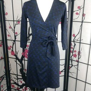 Ann Taylor Geometric Print Wrap Dress Blue Black